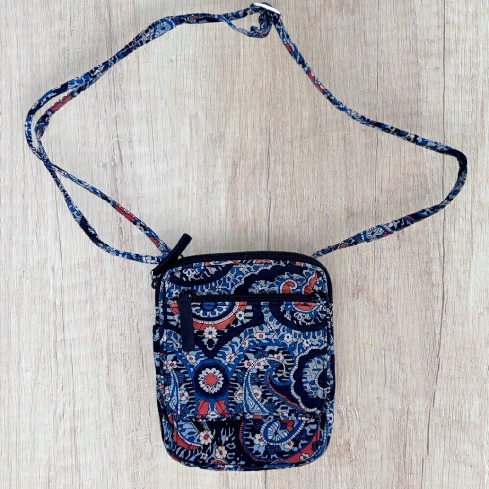 VERA BRADLEY Marrakesh Blues Orange Medallion Mini Hipster Quilted Crossbody Bag